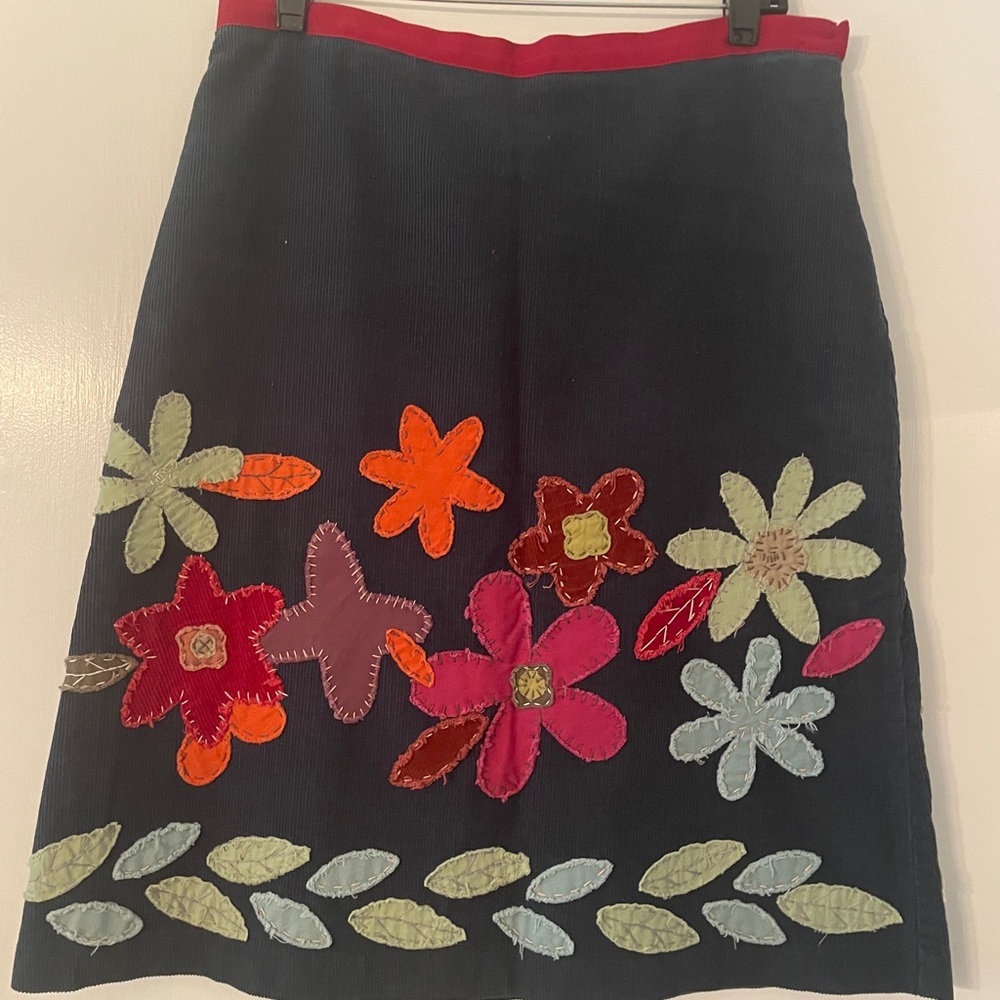 Vintage Boden Navy Blue Corduroy Embellished A-Line Skirt Size 8 (12R UK)